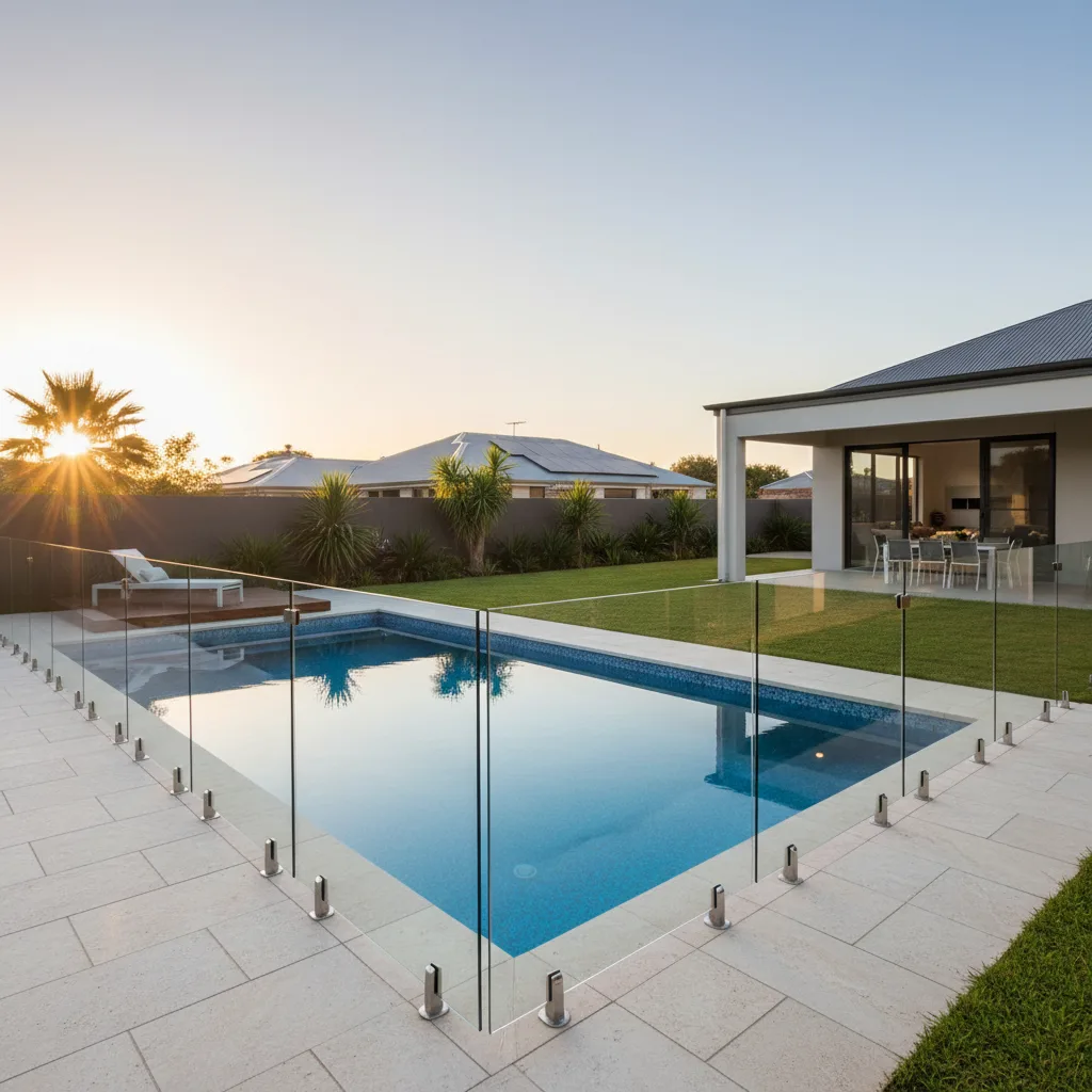 A sleek, frameless glass pool fence providing safety without obstructing the view